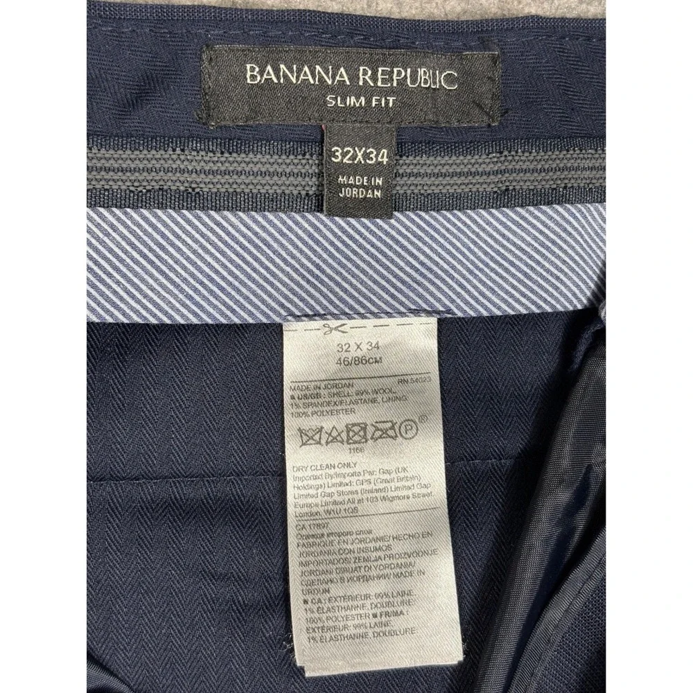 Banana Republic Slim Fit Navy Blue Stretch Wool Dress Pants Mens 32x34 Stain Res